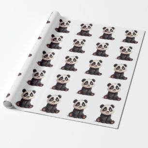 Papel De Presente Ilustração de Desenho Animado de Urso Panda Sentad