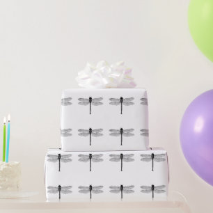 Papel De Presente Ilustração de Dragonfly em Preto e Branco Vintage