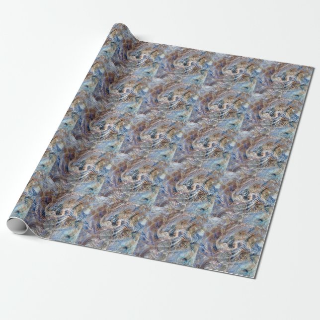 Papel De Presente Ilustração de Fluxo de Cinza Azul (Desenrolado)