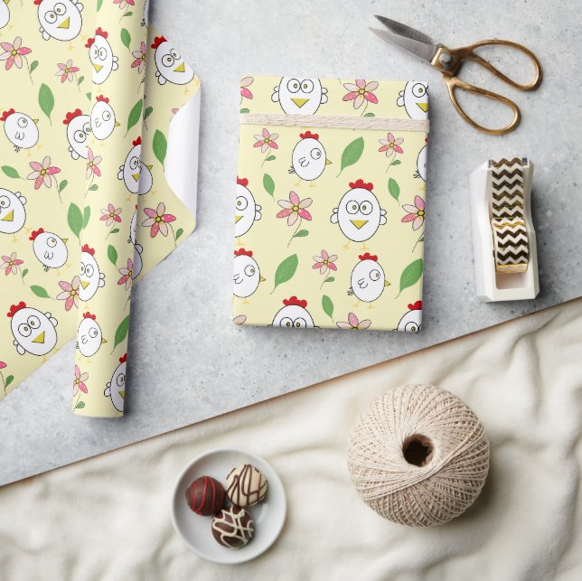 Papel De Presente Ilustração de Frango de Desenho Animado Fofo (Artesanato)
