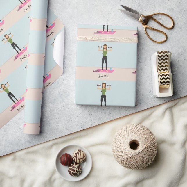 Papel De Presente Ilustração de Menina se Exercitando com Nome Perso (Artesanato)