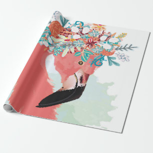Papel De Presente Ilustração de moda com flamingo rosa desenhado
