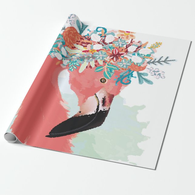 Papel De Presente Ilustração de moda com flamingoflami rosa desenhad (Desenrolado)
