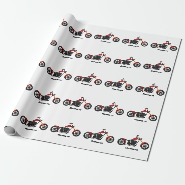 Papel De Presente Ilustração de moto estilo Chopper (Desenrolado)