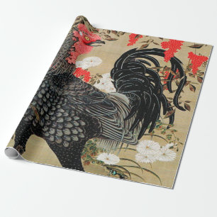 Papel De Presente Ilustração de Nandina e Rooster de Ito Jakuchu