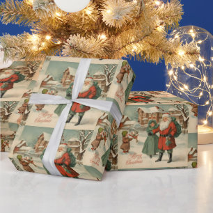 Papel De Presente Ilustração de Natais vintages de Visita de papais