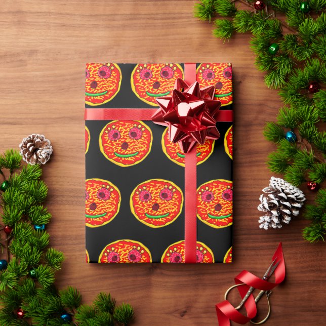 Papel De Presente Ilustração de Pizza Sorridente Design (Presente de Natal)