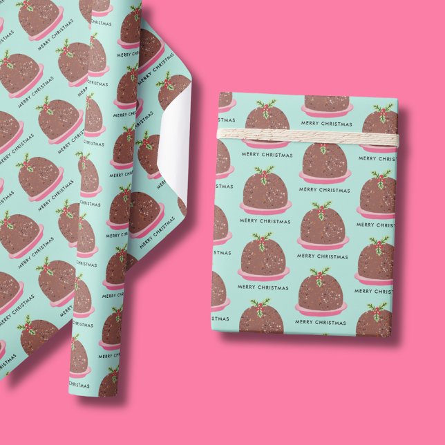 Papel De Presente Ilustração de pudim de Natal feliz (Cute 'My Little Pudding' Christmas wrapping papre with Merry Christmas text)