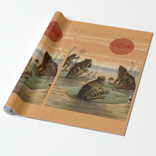 Papel De Presente Ilustração de Rãs Almofadas de Lírio Lua (Desenrolado)