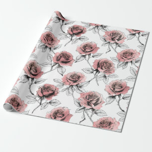 Papel De Presente Ilustração de Rosas Cor-de-Rosa Estilo Dia dos Nam