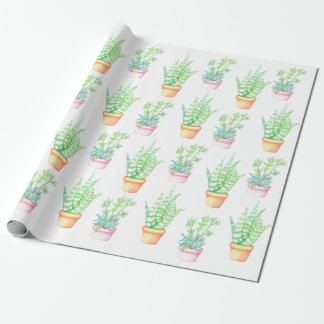 Papel De Presente Ilustração de Suculentes de Trendy Cute Potted