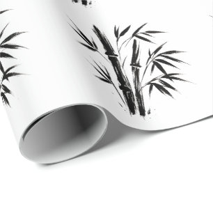 Papel De Presente Ilustração de Tinta Bambu - Design Zen