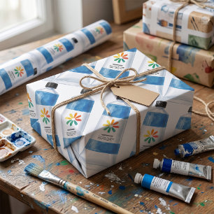 Papel De Presente Ilustração de Tubo de Tinta Azul Aquarela