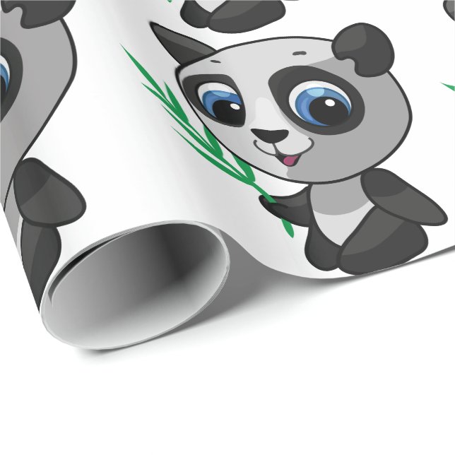 Papel De Presente Ilustração de um lindo panda selvagem com bambu (Ponta do rolo)