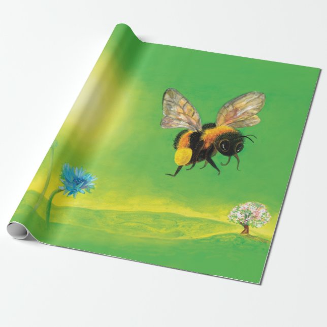 Papel De Presente Ilustração de voo de abelha (Desenrolado)