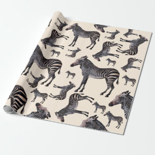 Papel De Presente Ilustração de Zebra Safari Vintage