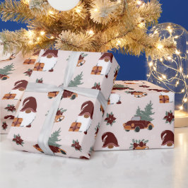 Papel De Presente Ilustração Divertida de Gnomo de Natal