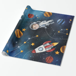 Papel De Presente Ilustração do Astronauta do Padrão Espacial Extern