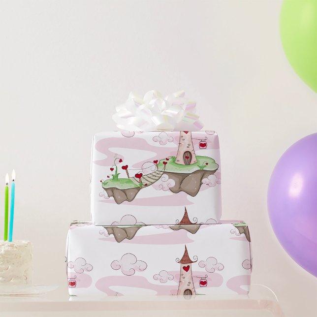 Papel De Presente Ilustração do Castelo de Amor Flutuante Fantasia R (Criador carregado)