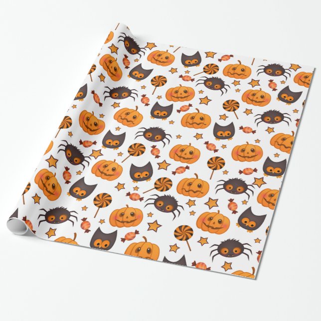 Papel De Presente Ilustração do Padrão do Halloween Pumpkins (Desenrolado)