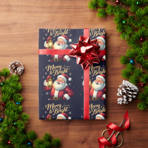 Papel De Presente Ilustração do Papai Noel Alegre e Radiante Seguran