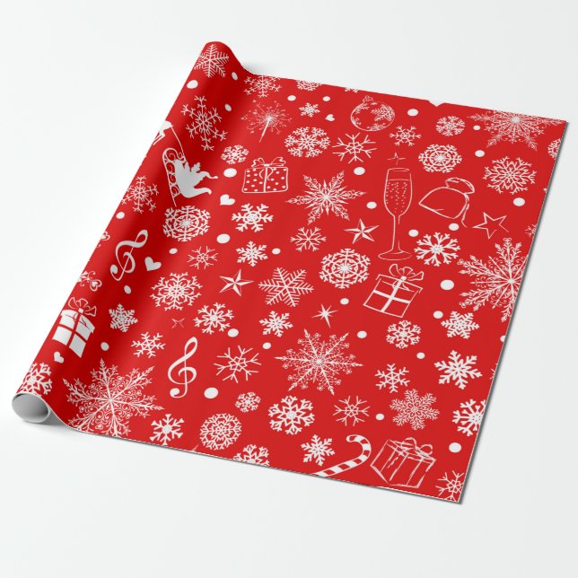 Papel De Presente Ilustração do tema Natal Vermelho e Feriado Branco (Desenrolado)