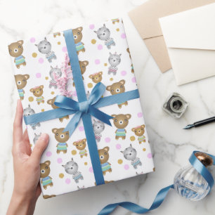 Papel De Presente Ilustração do Ursinho e da Zebra