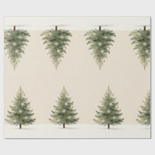 Papel De Presente Ilustração em Aquarela de Árvore de Natal Minimali