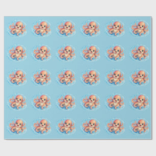 Papel De Presente Ilustração Feliz de um Polvo Fofo Kawaii da Vida M