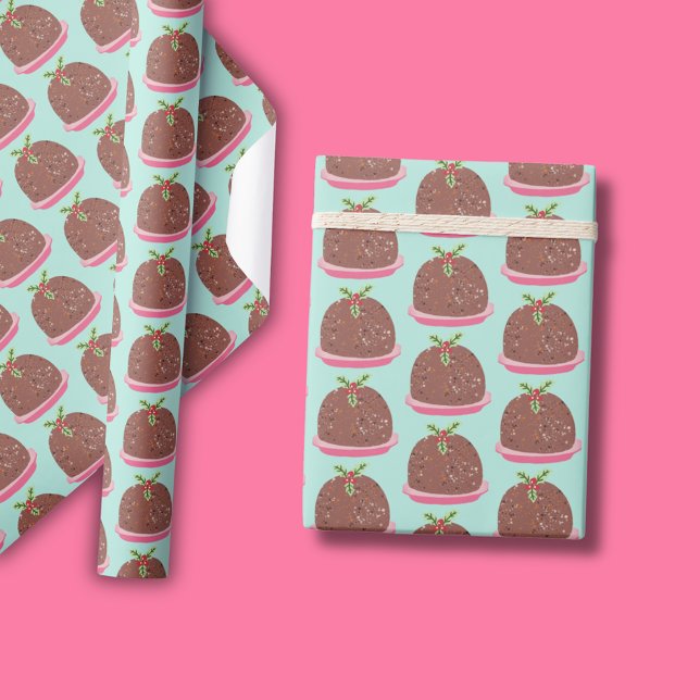 Papel De Presente Ilustração Moderna de Pudim de Natal Feliz (Cute 'My Little Pudding' Christmas wrapping paper)