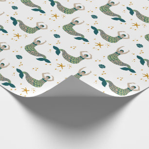Papel De Presente Ilustração Moderna de Sereia de Cabelo Curto