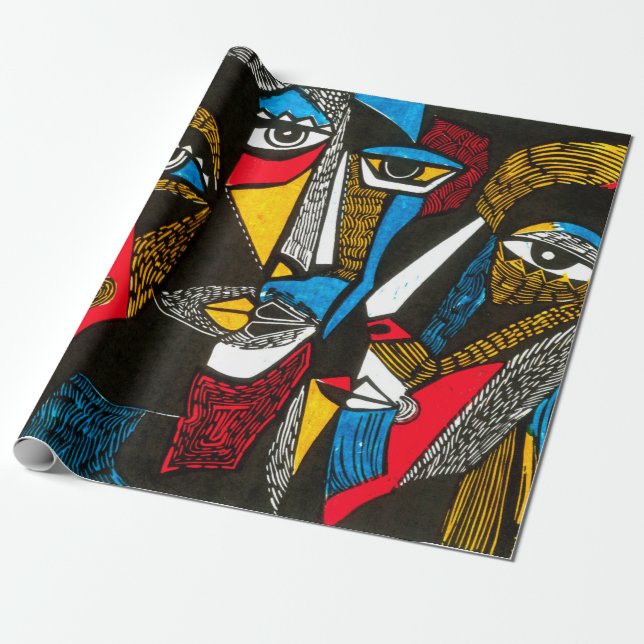 Papel De Presente Ilustração moderna no estilo de linocut. Argumento (Desenrolado)