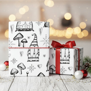 Papel De Presente Ilustração Original dos Gnomos e Cogumelos do Xmas