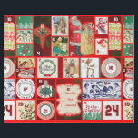 Papel De Presente Ilustração Quadrada do Bloco de Natal<br><div class="desc">Natal Vintage
Essas grandes ilustrações vintage são vermelhas e verdes e natalinas! Esta ilustração é baseada em um calendário de advento de Natal antigo para celebrar a temporada de Natal.</div>