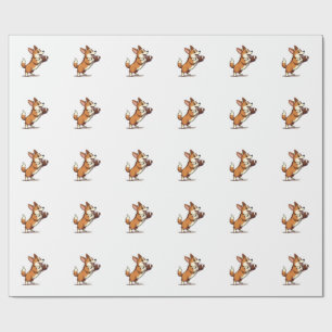 Papel De Presente Ilustração Retro Desportiva de Cão de Futebol Corg