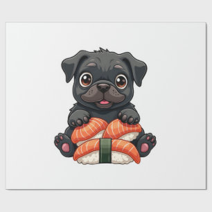 Papel De Presente Ilustração Vetorial de Sushi de Pug Preto Fofo Vin
