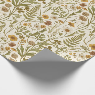 Papel De Presente Ilustrações Botânicas Meadowcore Flores Gramíneas