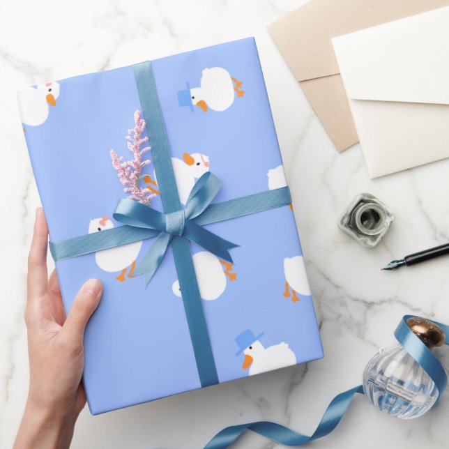 Papel de Presente Ilustrado à Mão com Patos para B (Presentear)