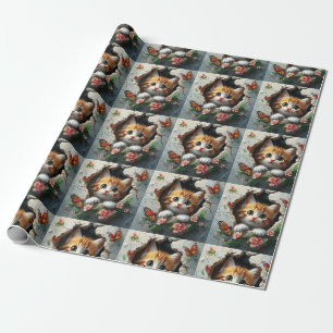 Papel De Presente Imagem 3D de um gatinho fofo espiando