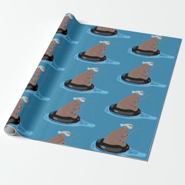 Papel De Presente Imagem do desenho animado de pesca de filhotes de  (Desenrolado)