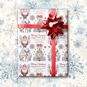 Papel De Presente Imagens de Natal em Vermelho e Azul Escandinavo Ar