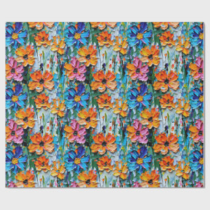 Papel De Presente Impasto Flores de Estilo em um Padrão Colorido