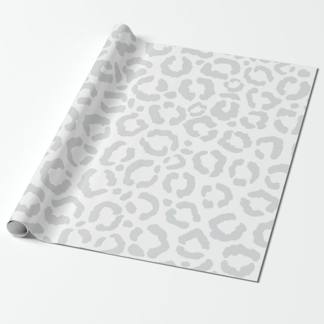 Papel De Presente Impressão Animal da Leopardo da Cinza Branca Elega (Desenrolado)