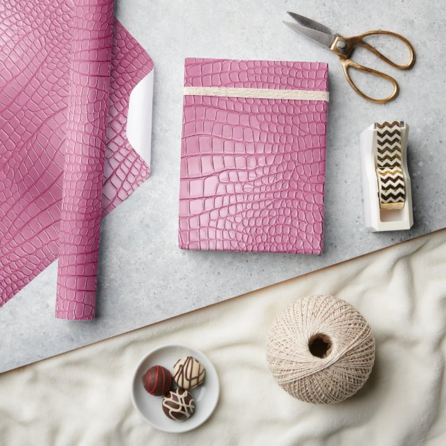 Papel De Presente Impressão Animal de Alligador Faux Rosa (Artesanato)