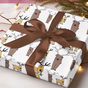 Papel De Presente Impressão Animal de Natal de Renas Bonitas