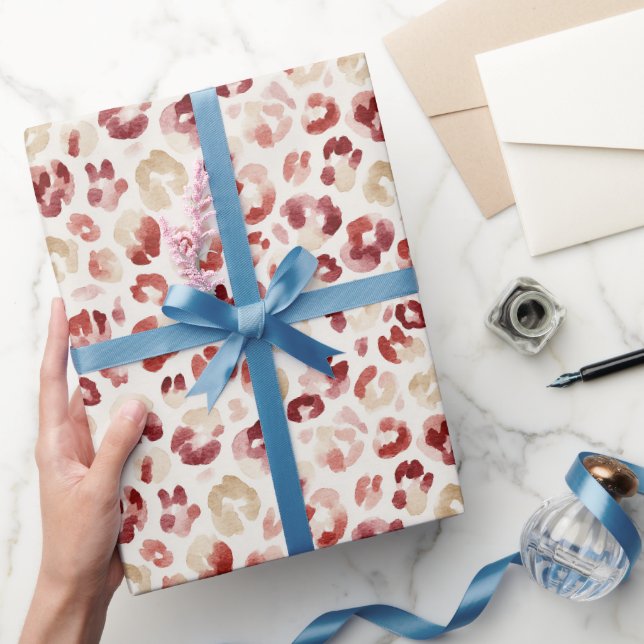 Papel De Presente Impressão Animal Leopardo Creme Vermelho (Presentear)