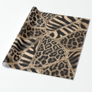 Papel De Presente Impressão animal - Leopardo e Zebra - ouro pastel