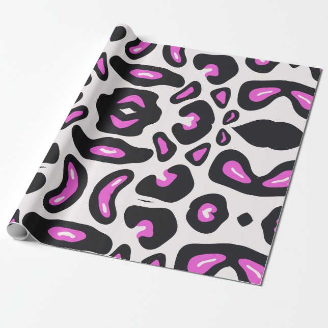 Papel De Presente Impressão Animal Preto-Leopardo Cor-de-Rosa (Desenrolado)