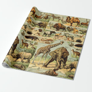 Papel De Presente Impressão animal vintage vida selvagem africana