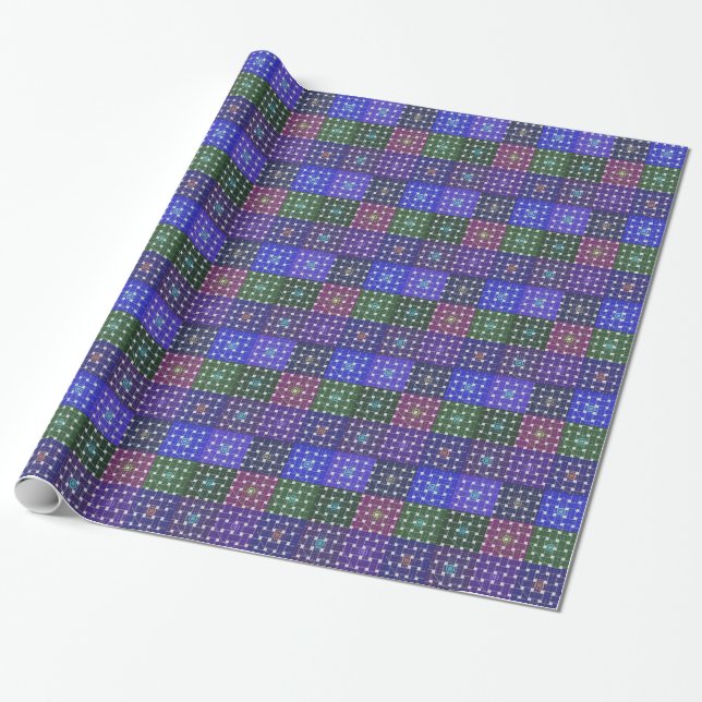 Papel De Presente Impressão Artística Azul e Roxa Xadrez (Desenrolado)